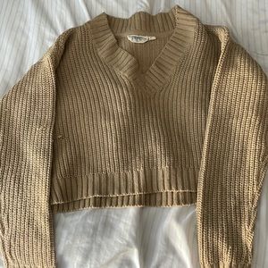 TAN PLAIN KNITTED SWEATER